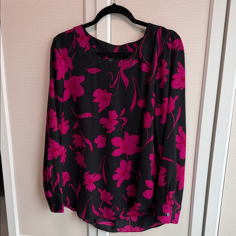 Banana Republic Black and Pink Floral Blouse